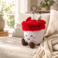 Peluche super douce 100% polyester, poupée en forme de tasse à glace brodée, jouet anti-stress