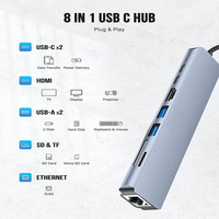 Hub USB C 8 en 1 PVC USB 3.0 Type C Hub avec lecteur de carte SD TF 4K OTG Adaptateur Splitter Compatible pour les données de charge d'ordinateur portable