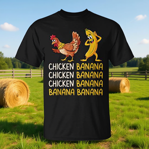 T-shirt avec motif amusant de poulet et banane, vêtements décontractés pour hommes et femmes - Product Image 3