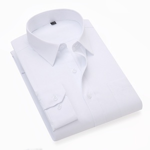 Camicia da <span class=keywords><strong>uomo</strong></span> quattro stagioni in flanella bianca tinta unita a maniche lunghe vestito aderente stile abbigliamento Business taglie forti - Product Image 1