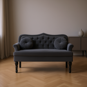 Panca in Velluto Grigio Scuro 100% Poliestere, Sgabello Imbottito Tradizionale per Soggiorno, Pouf - Product Image 2