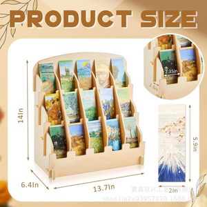 Expositor de marcapáginas de madera, organizador de escritorio con bolsillos curvos de 5 capas para tarjetas de felicitación y pegatinas - Product Image 3
