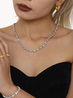 Parures de Bijoux pour Couple en Acier Inoxydable avec Chaîne Zircon, Collier et Bracelet, Modèle Triangle Prune, Plaqué Or Tendance