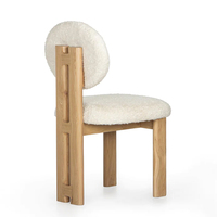 Chaise de salle à manger moderne à dossier rond en tissu bouclé crème avec structure en chêne pour cuisine, hôtel, restaurant, vente en gros, OEM, sur mesure