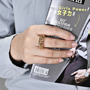 Unisex <b>Titanium</b> Steel Cuban Chain <b>Ring</b> Steel Color Gift Jewelry - Product Image 3