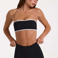 Soutien-gorge de sport personnalisé pour femme, avec logo, couleur contrastante, col droit, tricoté, extensible, respirant, doux, ajusté, pour fitness, gym et yoga