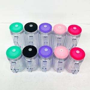 Magazzino USA, Tazze da Viaggio in Plastica Acrilica Trasparente Pre-Forate da 12oz e 16oz, Stile Globo di Neve, con Manico e Tappo in Silicone - Product Image 5