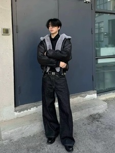Jeans de Invierno para Hombre, Estilo Hip Hop, Negros y Azules, de Pierna Ancha, Estampados, Lavados, Tallas Grandes - Product Image 3