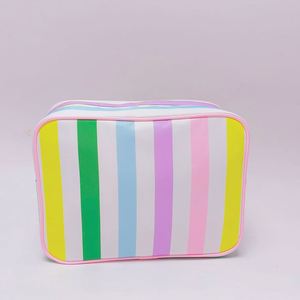 Large Capacity Women Nylon Eco-Friendly Makeup Bags Custom Tassel Puller Zipper Waterproof for Pouches Travel Striped - Product Image 1