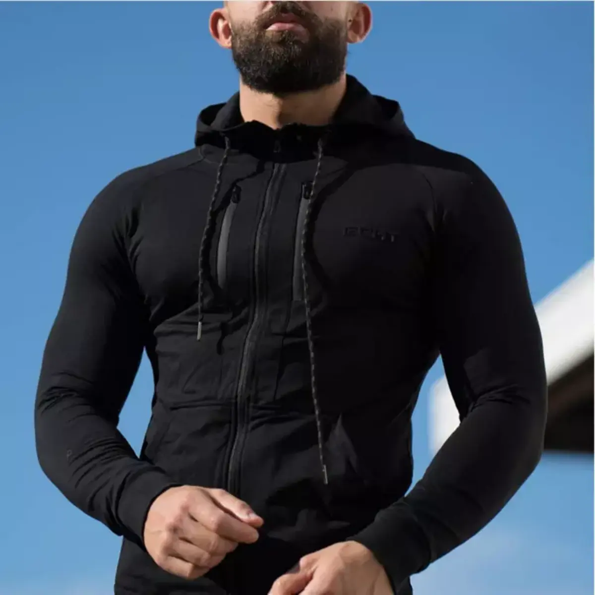 Wholesale Custom Design Black Zipper Up Blank Hoodies for Men