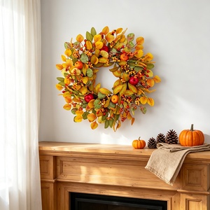 Guirlande artificielle artisanale pommes et baies pour Noël et Thanksgiving, ornement décoratif à suspendre à la porte d'entrée, style américain - Product Image 2
