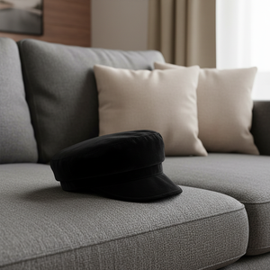 Zwarte fluwelen barethoed Dames Britse retro platte eendenbek-kapiteinshoed voor straatmode Foto Dagelijks gebruik Elegant chic - Product Image 3