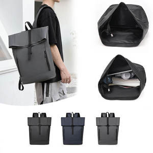 Custom Supply <b>Black</b> Roll Top Schoolbag, Urban Minimalist Business Roll Top Oxford <b>Backpack</b>, Mens Bag - Product Image 4
