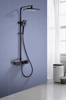 Ensemble de douche mural thermostatique intelligent moderne brossé avec barre coulissante, jet de pluie et jet direct pour salle de bain d'hôtel (vente en gros)