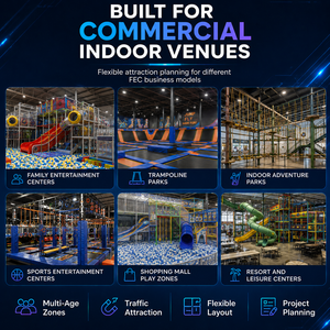 Parque de Trampolines con Certificación CE y ASTM, Estructura Deportiva Interior de Plástico en Colores Azul y Naranja con Zona de Salto y Tobogán para Proyectos de Centros Comerciales - Product Image 2