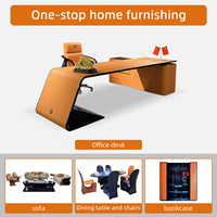 Bureau de direction de luxe italien, moderne, en cuir orange et placage de bois bleu, table compacte pour ordinateur portable, bureau à domicile luxueux pour PDG