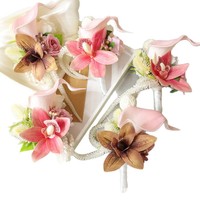 Bros Boutonniere Anggrek Calla Lily Baja Tahan Karat Model 2677 untuk Pengantin Pria Pengiring Pria Pengiring Pengantin