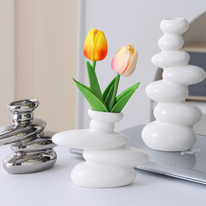 Vaso da tavolo in ceramica argento di lusso in stile moderno in stile Ins semplice Design creativo per il soggiorno tavolo da pranzo per fiori secchi - Product Image 3