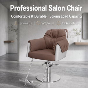 Silla de Salón de Acero Inoxidable Resistente, 360 °   Silla de Peluquería Giratoria con Altura Ajustable para Salón de Belleza y Barbería - Product Image 1