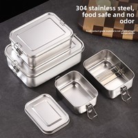 Boîte à lunch carrée moderne minimaliste en acier inoxydable 304 à double compartiment, hermétique et de qualité alimentaire pour le bureau
