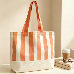 Sac fourre-tout en toile de coton écologique et durable avec motif rayé vertical classique pour la vente en gros – Sac à bandoulière esthétique - Product Image 4