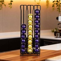 Support de rangement vertical moderne en métal pour dosettes Nespresso - Présentoir double niveau grande capacité (60 dosettes)