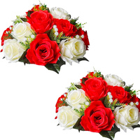 Boule de fleurs artificielle rouge et blanche en forme de demi-rose, centre de table de mariage, décoration florale