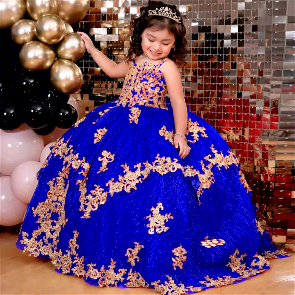 royal blue childrens bridesmaid dresses Luxury 2026 Flower Girl Dress Sequined Ball Toddler Little Girls Pageant Prom for Kid Party Gowns necklinePleated bodice