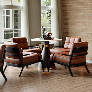 Conjunto de Mesa y Sillas de Cuero de Lujo Italiano <span class=keywords><strong>para</strong></span> Vestíbulo de Hotel, Salón de Belleza, Villa - Sofá Moderno de Ocio - Product Image 3