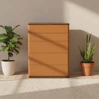 Commode moderne en bois massif à cinq niveaux avec armoire à tiroirs en cuir - Meubles de luxe pour chambre à coucher et salon, respectueux de l'environnement