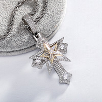 Collier pendentif étoile et croix en zircon, style hip-hop vintage, étoile filante rotative, bijoux unisexe
