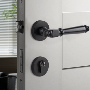 มือจับประตูทองเหลืองสีดำด้านดีไซน์ทันสมัยมือจับประตูแบบเงียบคันโยกประตูแบบเงียบแบบแยกเป็นชิ้นสำหรับอพาร์ทเมนต์ - Product Image 5