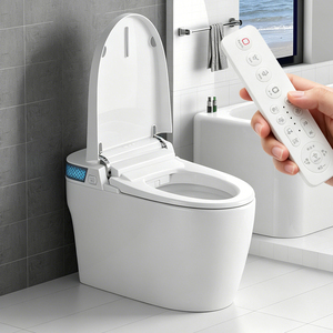 Bidet intelligent moderne allongé sans réservoir avec télécommande, ouverture/fermeture automatique, chasse d'eau automatique, affichage numérique et lumière d'ambiance - Product Image 2