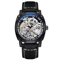 BINBOND H1277 Shanghai Jam Tangan Mewah Otomatis Mekanik Self Wind Analog Transparan Fashion Tali Kulit Asli Tahan Air