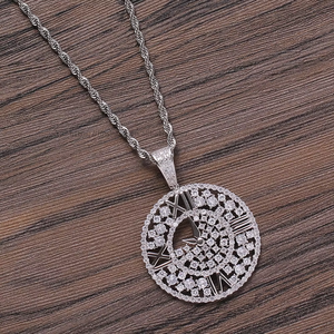 <b>Clock</b> pendant, hip hop jewelry, copper inlaid zircon personalized hollow disc, <b>clock</b> dial pendant chain. - Product Image 3