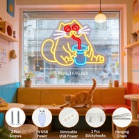Enseigne néon LED USB dimmable pour propriétaires de cafés à chats et salons de thé, motif chat buvant, pour vitrine, mur et décoration commerciale