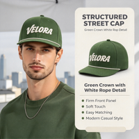 Casquette décontractée d'extérieur classique à visière plate, style snapback, en velours, avec broderie 3D en relief et accent en corde de coton, réglable