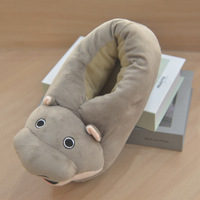 Mignonnes pantoufles en peluche en forme d'hippopotame rieur, modèle Moo Deng