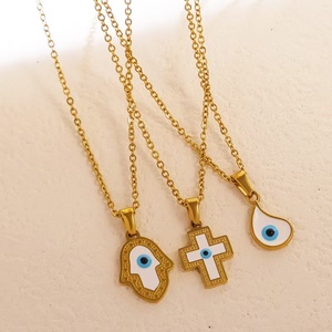 สร้อยคอจี้แฟชั่นทำจากสเตนเลสสตีลเคลือบทองรูปตาปีศาจไขว้สีฟ้า eye18k - Product Image 5