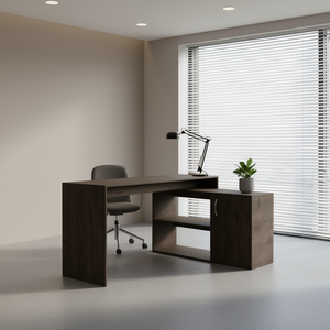 Escritorio de Oficina en Forma de L Desti, Madera Marrón Oscura, Diseño Moderno, Solución de Espacio de Trabajo Independiente - Product Image 2