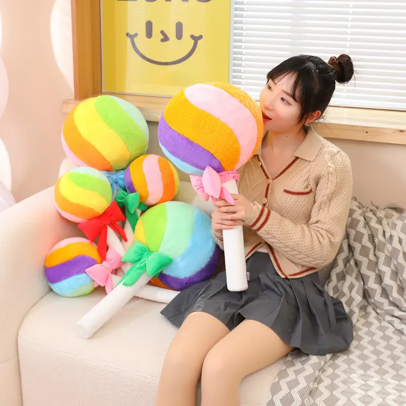 Hot Selling Cartoon Candy Cushion Throw Pillow Weird Plush Custom Lollipop Toy Girl Sleeping Pillow