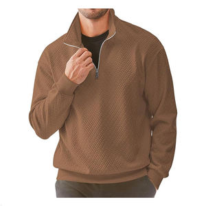 เสื้อสเวตเตอร์วาฟเฟิลมีซิปสำหรับผู้ชายเสื้อสเวตเชิ้ตโปโลแบบสวมหัวแขนยาวลำลองสีพื้นลายเรขาคณิต - Product Image 4