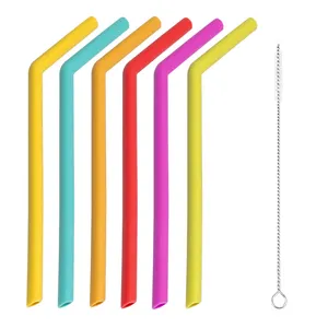 Party Straws Reusable Silicone Drinking Straws Food Grade Silicone Straws Drinking With Cleaning Brush