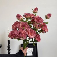 Rose artificielle en soie à 3 têtes, aspect séché, style vintage automne, pour la décoration de la maison, des chambres d'hôtes et des mariages