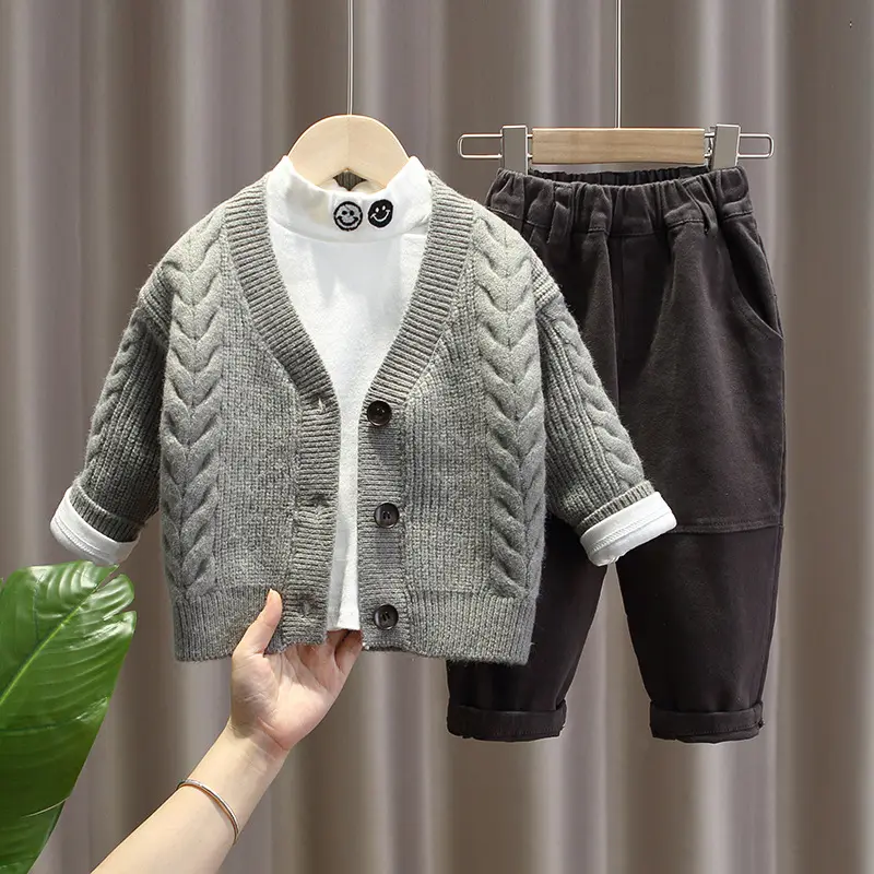 wholesale spring autumn baby knit cardigan kids boys clothing set 8-12 years of age