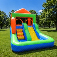 Château gonflable commercial avec toboggan et piscine à jets d'eau en PVC, installation facile pour les zones de jeux intérieures et extérieures