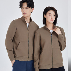 Sudadera con Cuello Alto y Cierre de Cremallera, Manga Larga, Color Sólido, Algodón, Ropa de Trabajo, Uso Diario, Color Caqui, Azul Aguacate, Negro Espacial Profundo - Product Image 2