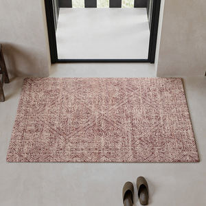 Tapis de porte rectangulaire en velours bouclé Rococo rouge brique, antidérapant, doublure polaire, pour entrée de maison, salon, chambre, bureau - Product Image 3