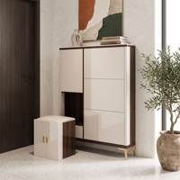 Meuble à chaussures de luxe moderne et minimaliste pour entrée, avec banc coulissant et rangement dissimulé, en bois laqué brillant, vente en gros