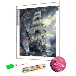 Novelty Seascape Galleon Painting 5D DIY Diamond Art Painting Kits Full Drill Cross Stitch Diamond Kits For Adults